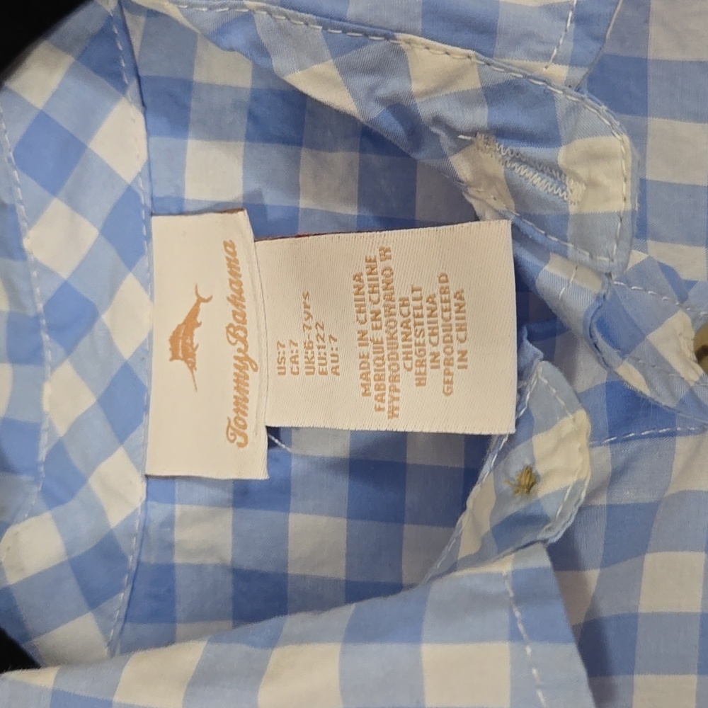 Tommy Bahama Boys Light Blue Checkered Shirt Size 7 - Picture 2 of 4